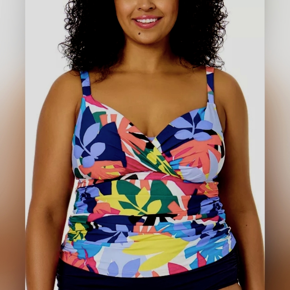 Anne ColePlus Size Crossover Bandeau Underwire Tankini Top Sz24W